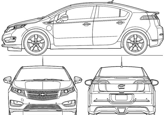 Chevrolet Volt (2011) - Шевроле - чертежи, габариты, рисунки автомобиля
