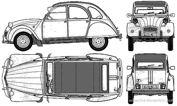 Citroen 2CV6 - Ситроен - чертежи, габариты, рисунки автомобиля