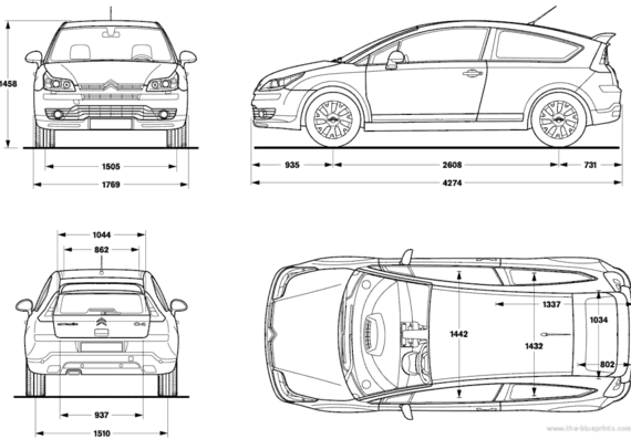 Citroen C4 Coupe - Ситроен - чертежи, габариты, рисунки автомобиля