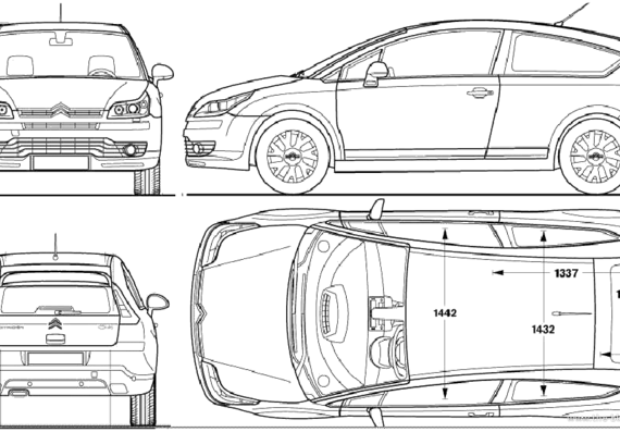 Citroen C4 Coupe (2006) - Ситроен - чертежи, габариты, рисунки автомобиля
