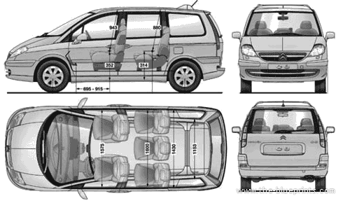 Citroen C8 - Ситроен - чертежи, габариты, рисунки автомобиля