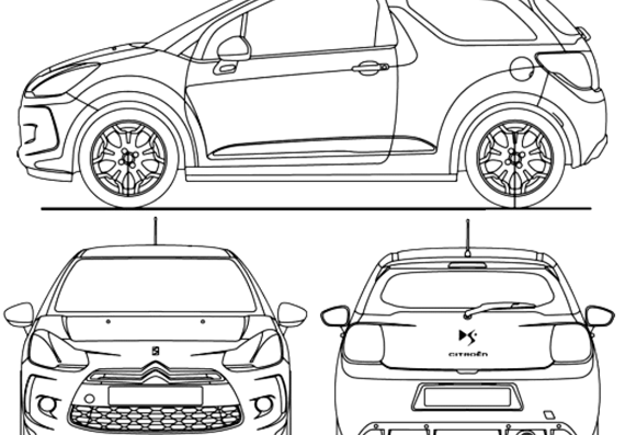 Citroen DS3 (2010) - Ситроен - чертежи, габариты, рисунки автомобиля