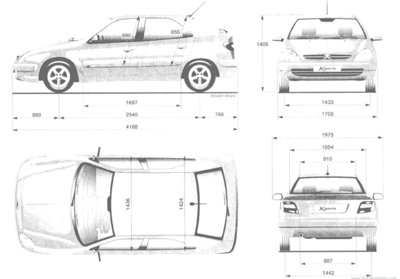 Citroen Xsara Berline - Ситроен - чертежи, габариты, рисунки автомобиля