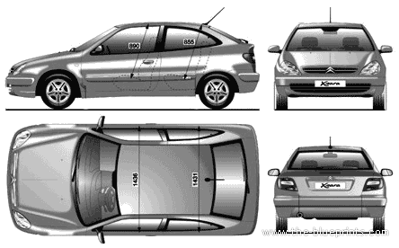 Citroen Xsara Coupe - Ситроен - чертежи, габариты, рисунки автомобиля
