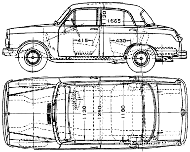 Datsun Bluebird 310 (1961) - Датсун - чертежи, габариты, рисунки автомобиля