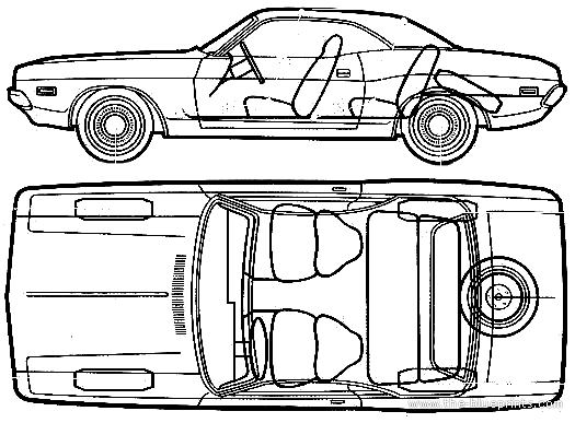 Dodge Challenger (1972) - Додж - чертежи, габариты, рисунки автомобиля