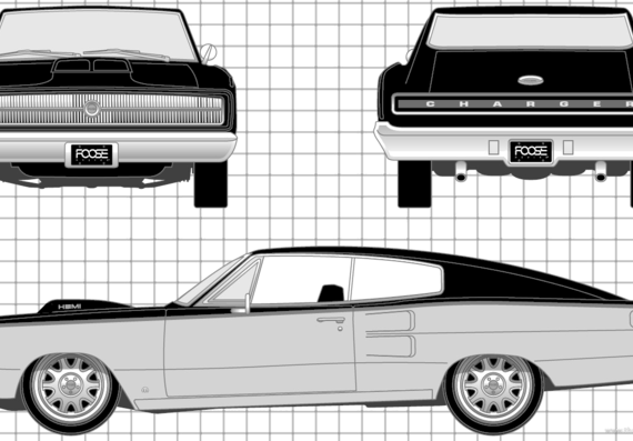 Dodge Charger (1967) - Додж - чертежи, габариты, рисунки автомобиля