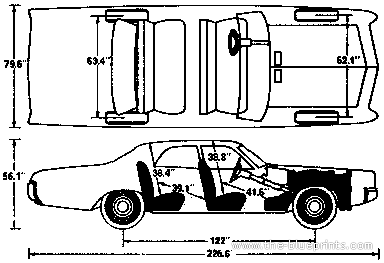 Dodge Polara 4-Door Sedan (1973) - Додж - чертежи, габариты, рисунки автомобиля