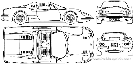 Ferrari Dino 246 GTS - Феррари - чертежи, габариты, рисунки автомобиля