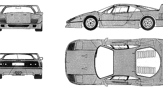 Ferrari F40 - Феррари - чертежи, габариты, рисунки автомобиля