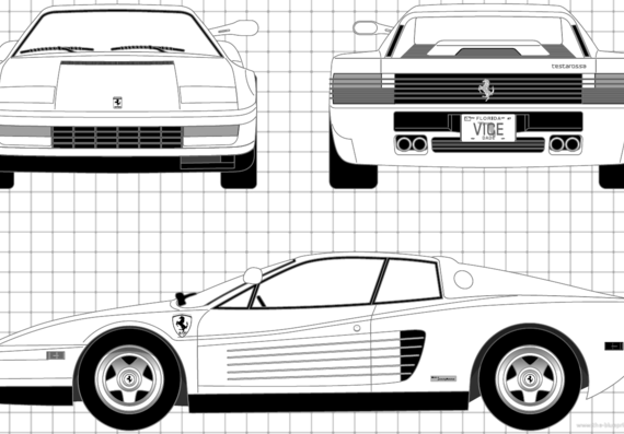 Ferrari Testarossa (1986) - Феррари - чертежи, габариты, рисунки автомобиля