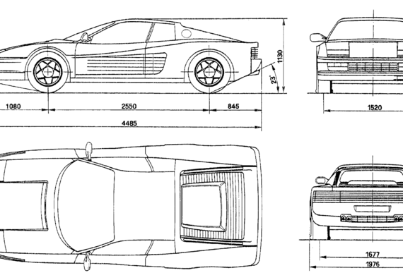 Ferrari Testarossa (1989) - Феррари - чертежи, габариты, рисунки автомобиля