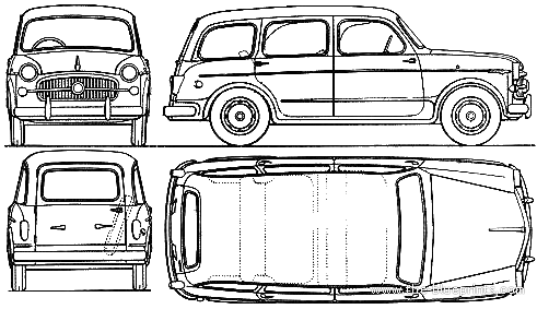Fiat 1100-103 Millecento (1956) - Фиат - чертежи, габариты, рисунки автомобиля