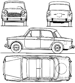 Fiat 1100D Millecento (1962) - Фиат - чертежи, габариты, рисунки автомобиля