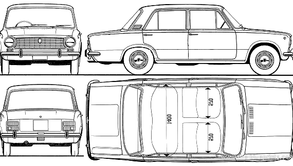 Fiat 124 - Фиат - чертежи, габариты, рисунки автомобиля