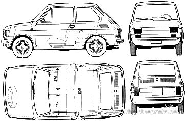 Fiat 126 - Фиат - чертежи, габариты, рисунки автомобиля
