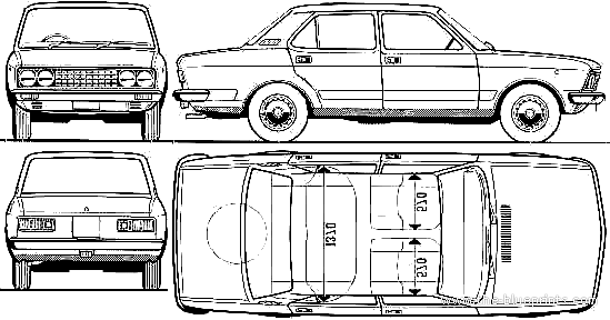 Fiat 132 1600 - Фиат - чертежи, габариты, рисунки автомобиля