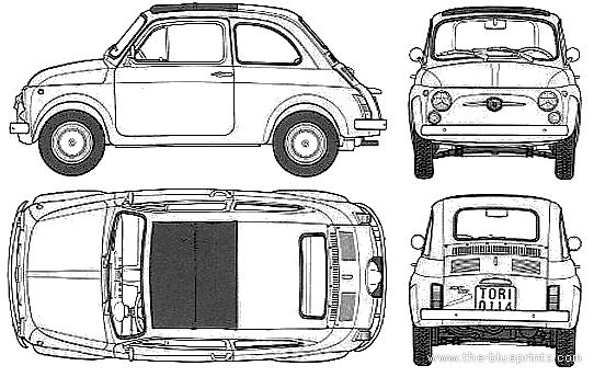 Fiat 500F - Фиат - чертежи, габариты, рисунки автомобиля