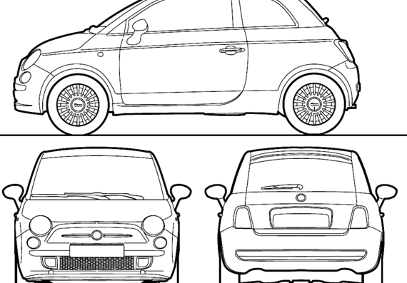 Fiat 500 (2010) - Фиат - чертежи, габариты, рисунки автомобиля