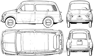 Fiat 500 Giardiniera (1960) - Фиат - чертежи, габариты, рисунки автомобиля