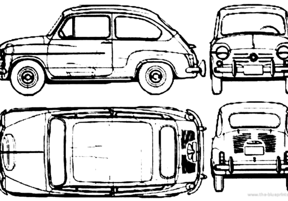 Fiat 600 - Фиат - чертежи, габариты, рисунки автомобиля