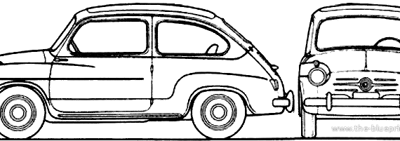 Fiat 600D - Фиат - чертежи, габариты, рисунки автомобиля