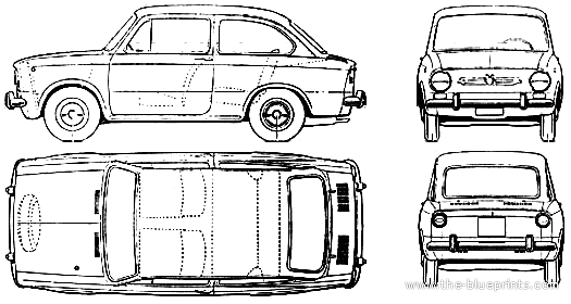 Fiat 850 - Фиат - чертежи, габариты, рисунки автомобиля