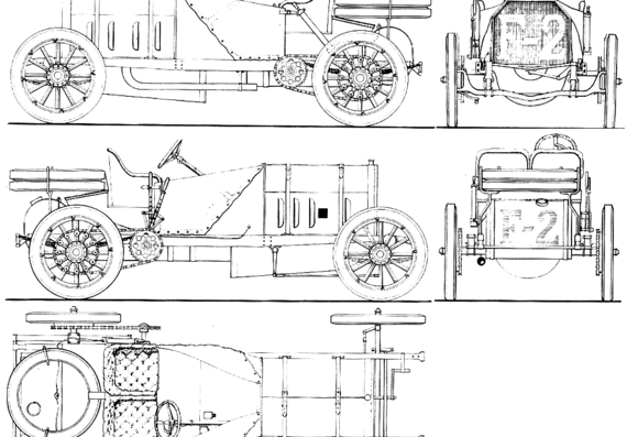 Fiat GP (1907) - Фиат - чертежи, габариты, рисунки автомобиля