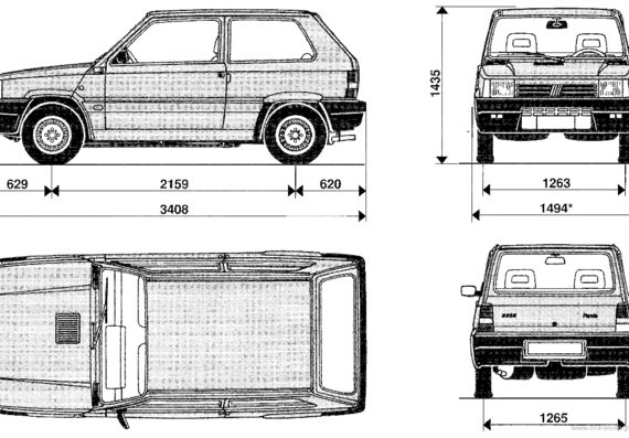 Fiat Panda - Фиат - чертежи, габариты, рисунки автомобиля