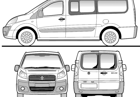 Fiat Scudo Combi MWB (2008) - Фиат - чертежи, габариты, рисунки автомобиля