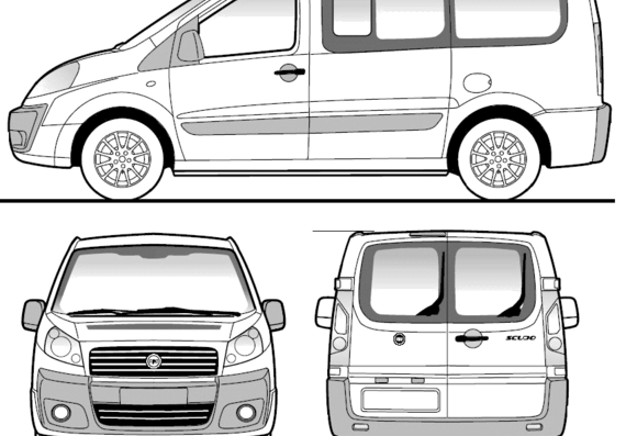 Fiat Scudo Combi SWB (2008) - Фиат - чертежи, габариты, рисунки автомобиля