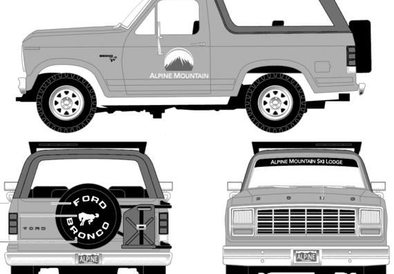 Ford Bronco (1980) - Форд - чертежи, габариты, рисунки автомобиля