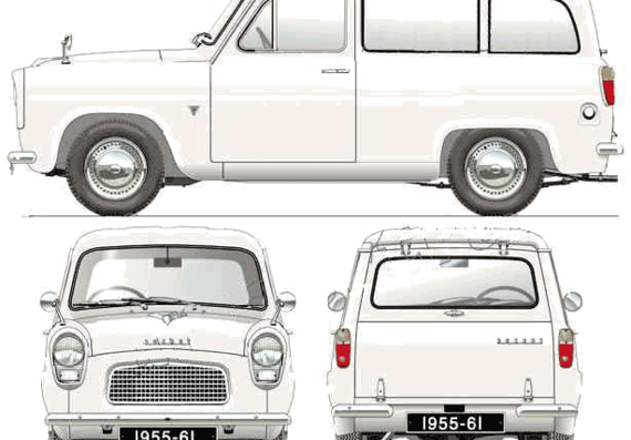 Ford E Anglia 100E Escort Estate (1958) - Форд - чертежи, габариты, рисунки автомобиля