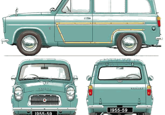 Ford E Anglia 100E Squire Estate (1958) - Форд - чертежи, габариты, рисунки автомобиля