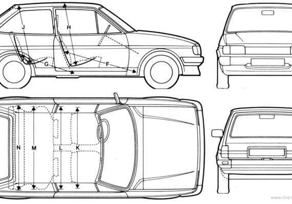 Ford Fiesta (1982) - Форд - чертежи, габариты, рисунки автомобиля