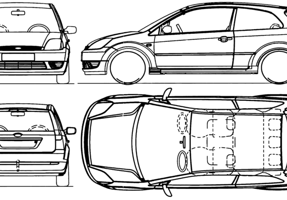 Ford Fiesta 3-Door (2002) - Форд - чертежи, габариты, рисунки автомобиля
