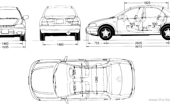 Ford Laser - Форд - чертежи, габариты, рисунки автомобиля