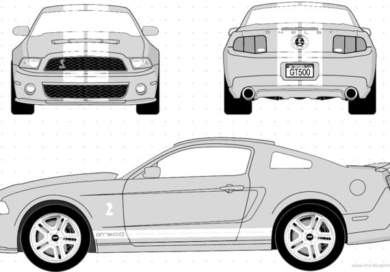 Ford Mustang Shelby GT500 (2010) - Форд - чертежи, габариты, рисунки автомобиля