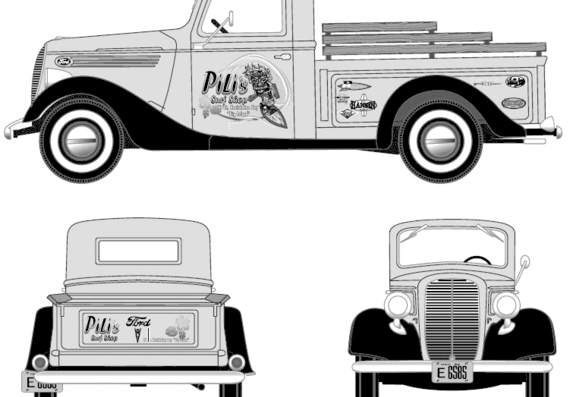 Ford Pick-up (1937) - Форд - чертежи, габариты, рисунки автомобиля