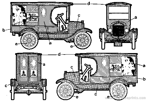 Ford T (1923) - Форд - чертежи, габариты, рисунки автомобиля