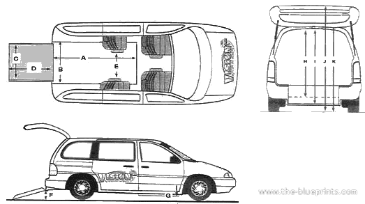 Ford Windstar (1997) - Форд - чертежи, габариты, рисунки автомобиля