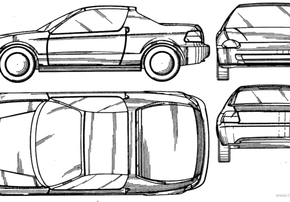 Honda CRX Del Sol - Хонда - чертежи, габариты, рисунки автомобиля