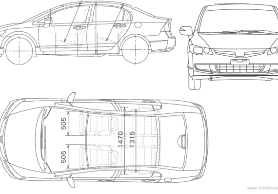 Honda Civic 4-Door (2006) - Хонда - чертежи, габариты, рисунки автомобиля