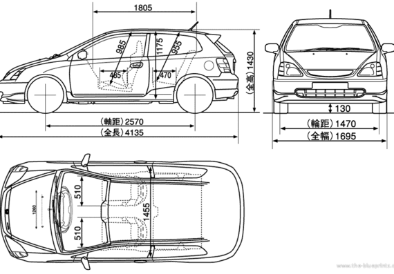 Honda Civic Type-R - Хонда - чертежи, габариты, рисунки автомобиля