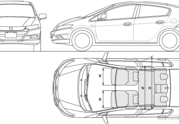 Honda Insight (2009) - Хонда - чертежи, габариты, рисунки автомобиля