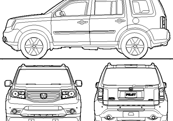Honda Pilot (2014) - Хонда - чертежи, габариты, рисунки автомобиля