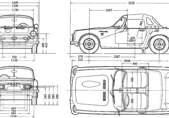Honda S800 - Хонда - чертежи, габариты, рисунки автомобиля
