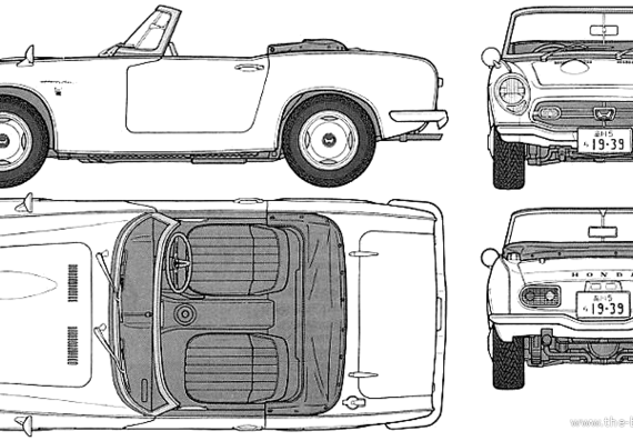 Honda S800 (1966) - Хонда - чертежи, габариты, рисунки автомобиля