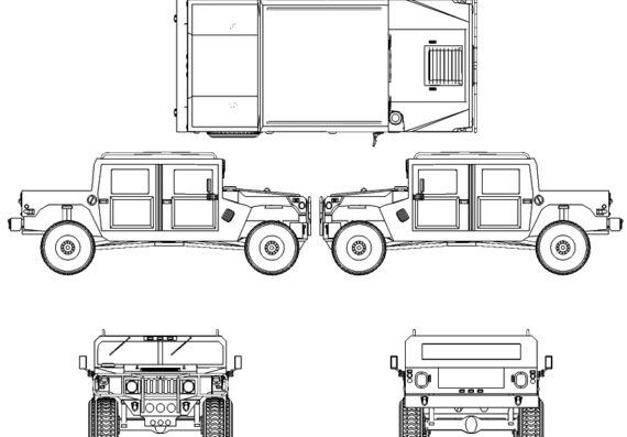 Hummer H1 - Хаммер - чертежи, габариты, рисунки автомобиля