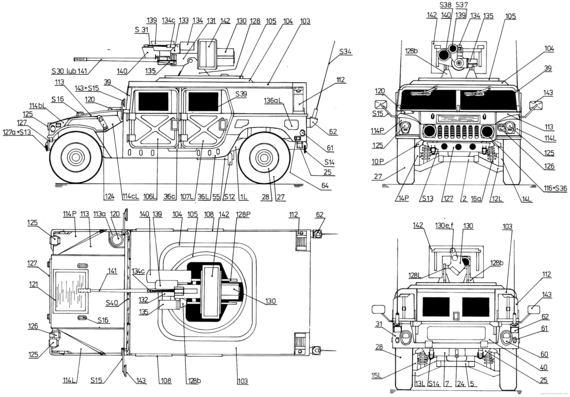 Hummer M242 Bushmaster - Хаммер - чертежи, габариты, рисунки автомобиля